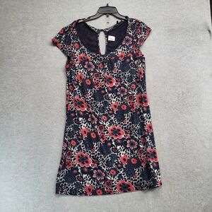 Guess Women Dress Large Blue Floral Shift Shrot Sleeve Scoop Neck